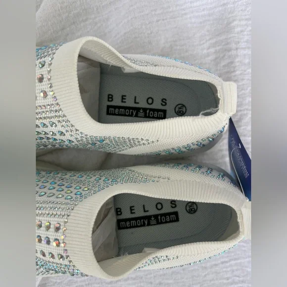 Belos White Rhinestone Slip-On Sneakers Size 8.5 - Picture 3 of 13